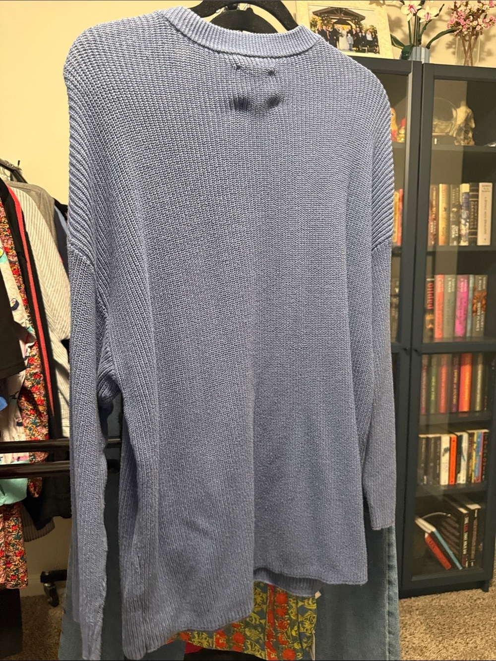 aerie Dusty Blue Ribbed Henley Sweater Size Large - Picture 3 of 3